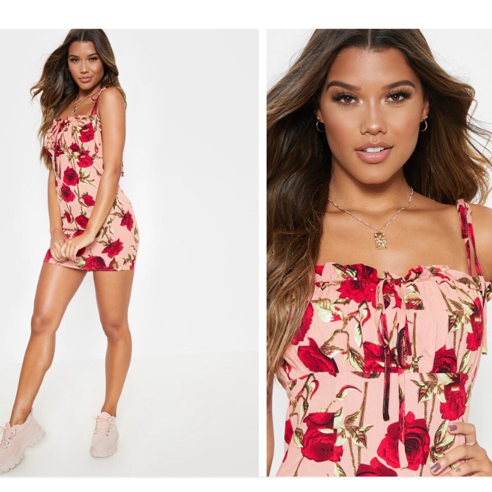 Pretty Little Thing Pink Rose Bodycon Dress